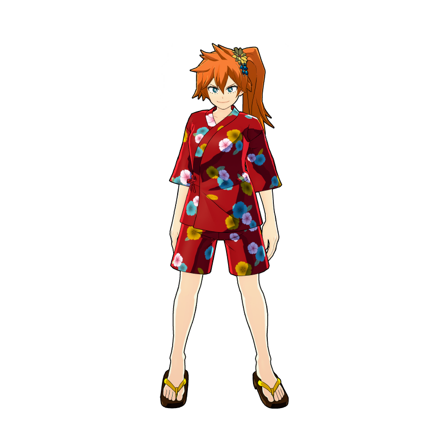 Le yukata de festival d'Itsuka Kendo.
Même si elle prétend ne pas aimer ses motifs, elle le porte très bien.