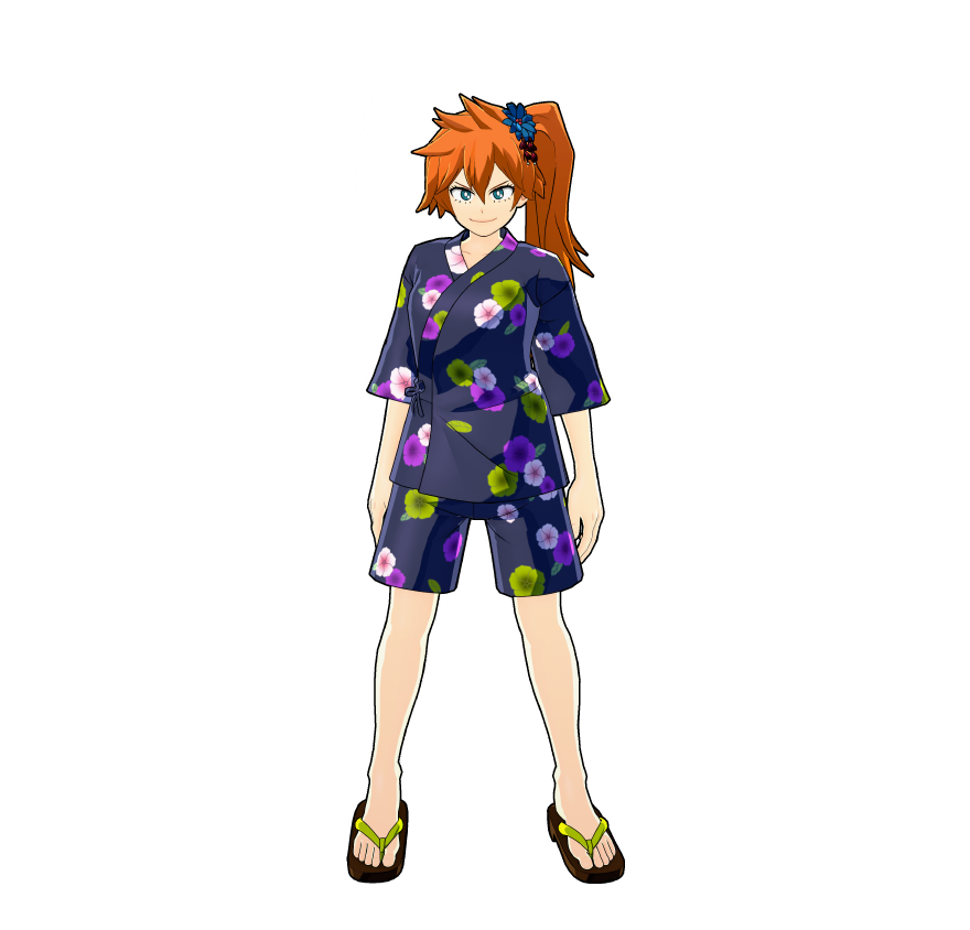 Le yukata de festival d'Itsuka Kendo.
Même si elle prétend ne pas aimer ses motifs, elle le porte très bien.