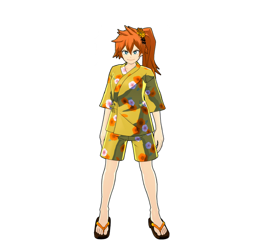 Le yukata de festival d'Itsuka Kendo.
Même si elle prétend ne pas aimer ses motifs, elle le porte très bien.