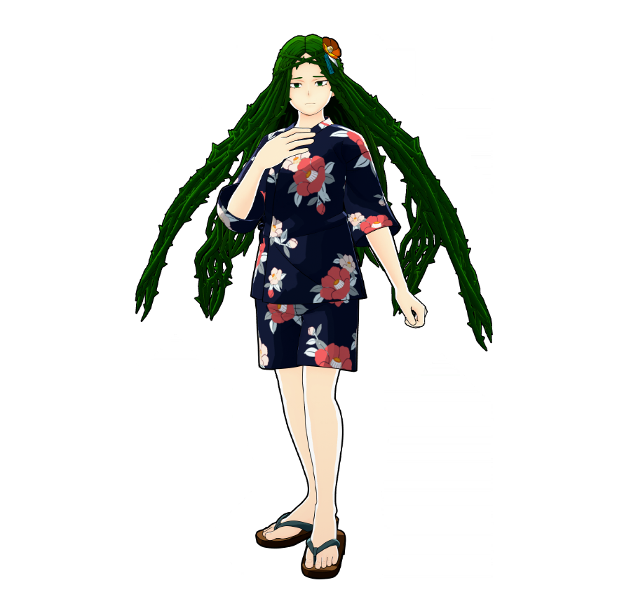 Le yukata de festival d'Ibara Shiozaki.
Ne portant pas ce genre de tenue très souvent, elle est plutôt mal à l'aise.