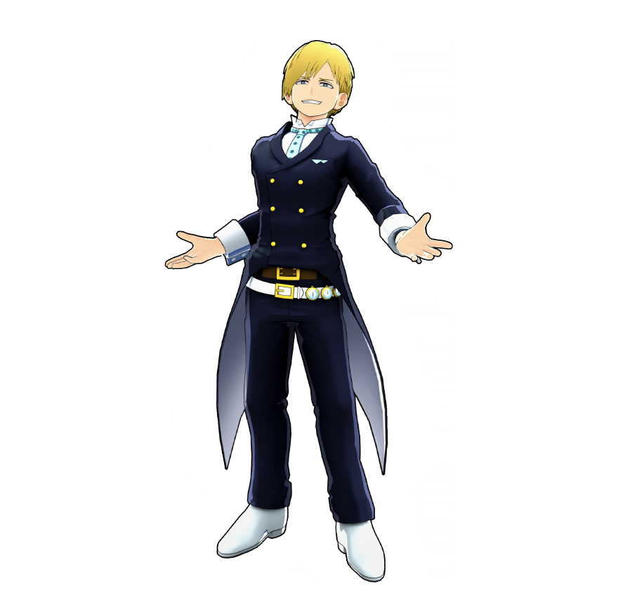 Tenue de Héros de Neito Monoma.
Il a des minuteurs à sa taille pour toujours tenir compte de la durée de l'Alter qu'il copie.
