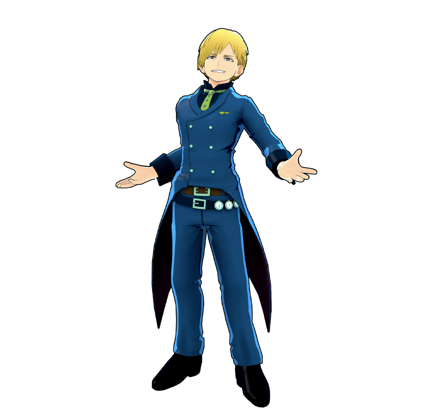 Tenue de Héros de Neito Monoma.
Il a des minuteurs à sa taille pour toujours tenir compte de la durée de l'Alter qu'il copie.